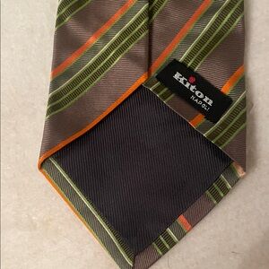 Kiton Men's Silk Tie - Brown, Green, and Orange Stripes